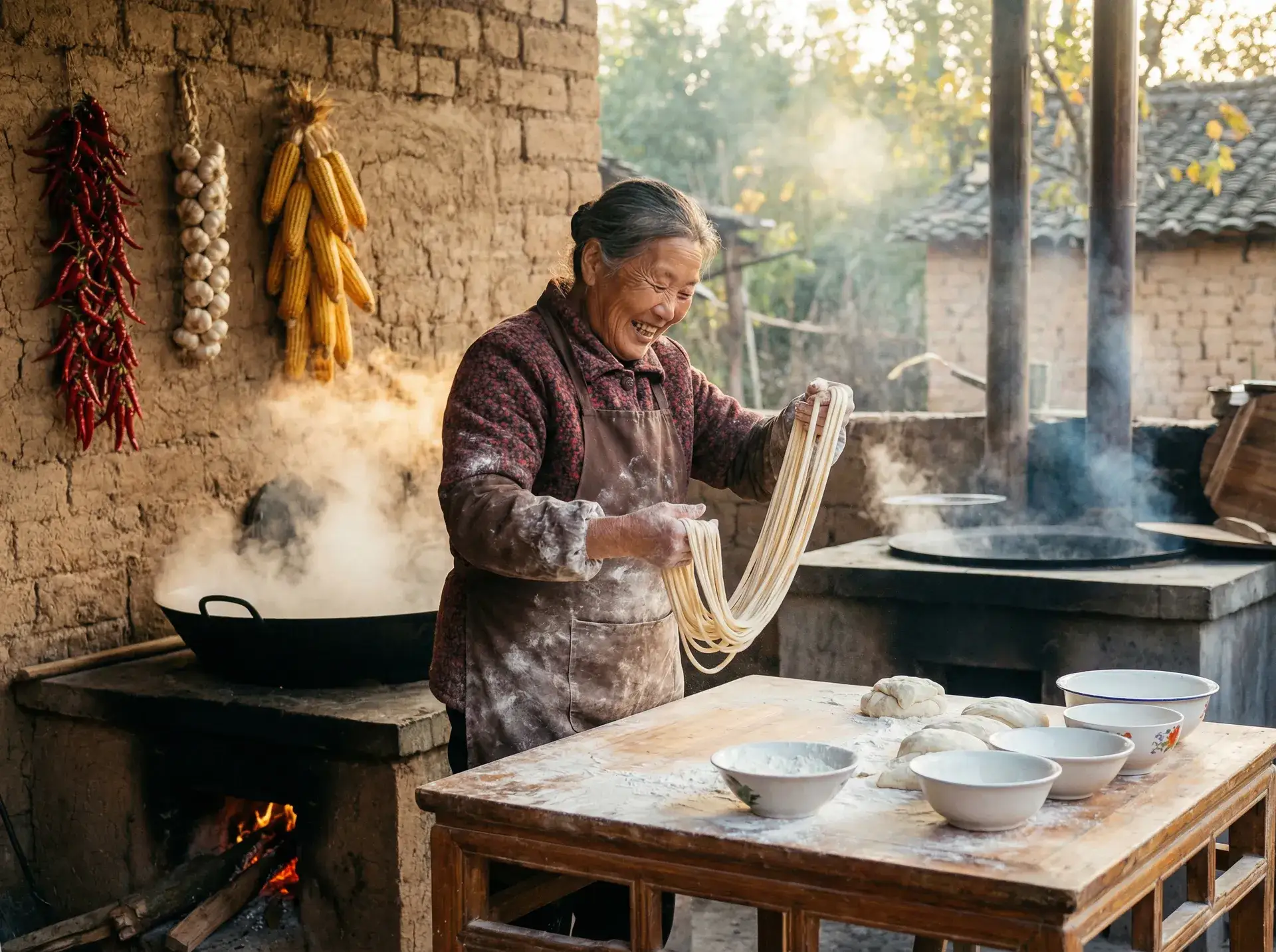农家大嫂手擀面 - 英语老师的大白兔子又大又好吃 乡村美食